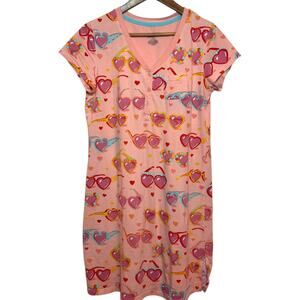 Nick & Nora Heart Shaped Sunglasses Print V-Neck Night Gown Sleep Shirt Small